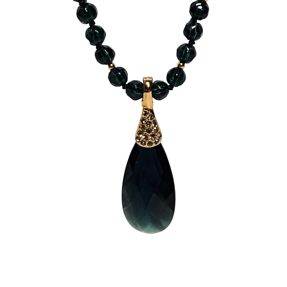Monet Green Beads And Gold Accents Necklace W/ Removable Teardrop Pendant (6269) - Picture 10 of 11